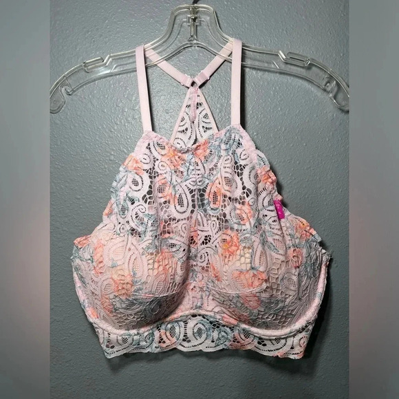 NWT PINK ~ Victoria's Secret Push Up Women’s Lace Bralette Sexy Sz XL Summer. - Picture 1 of 7
